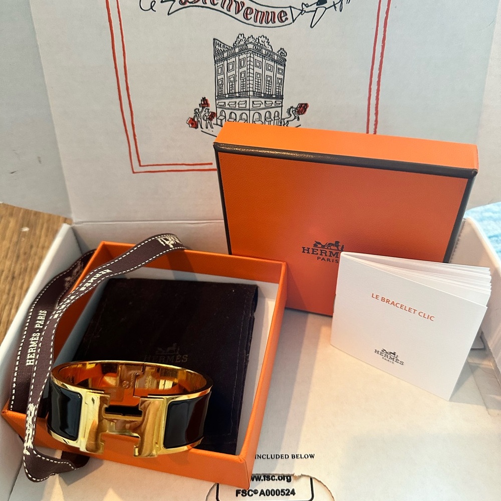 Hermes Black Wide Clic Clac Bracelet P/M